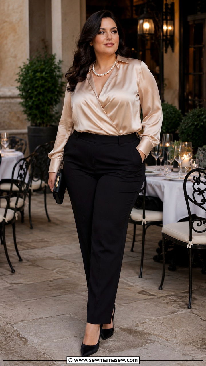 Silk Blouse Evening Old Money Outfit - 25 Plus size outfit ideas old money