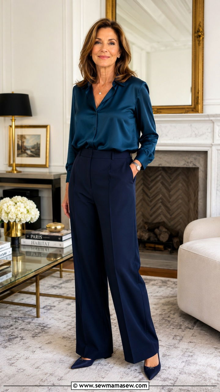 Silk Blouse Wide Leg Trousers - 30 Cute outfits for women over 50