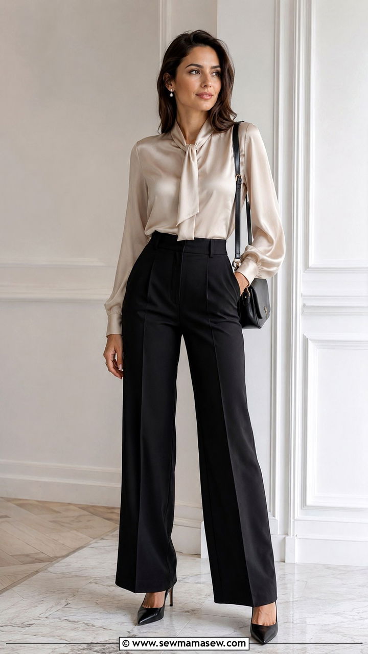 Silk Blouse With Black Trousers And Pointed Heels - 25 Nepo baby outfit ideas 2026