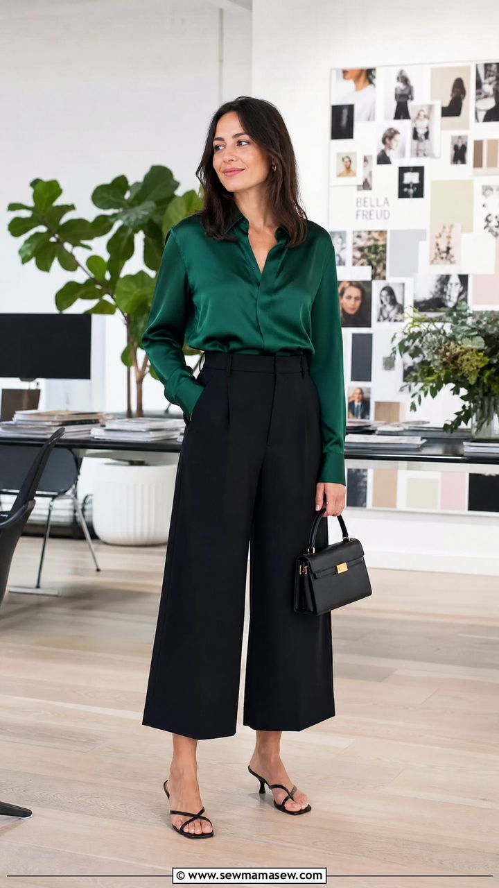 Silk Blouse With High Waisted Culottes And Kitten Heels - 30 summer outfits for office women
