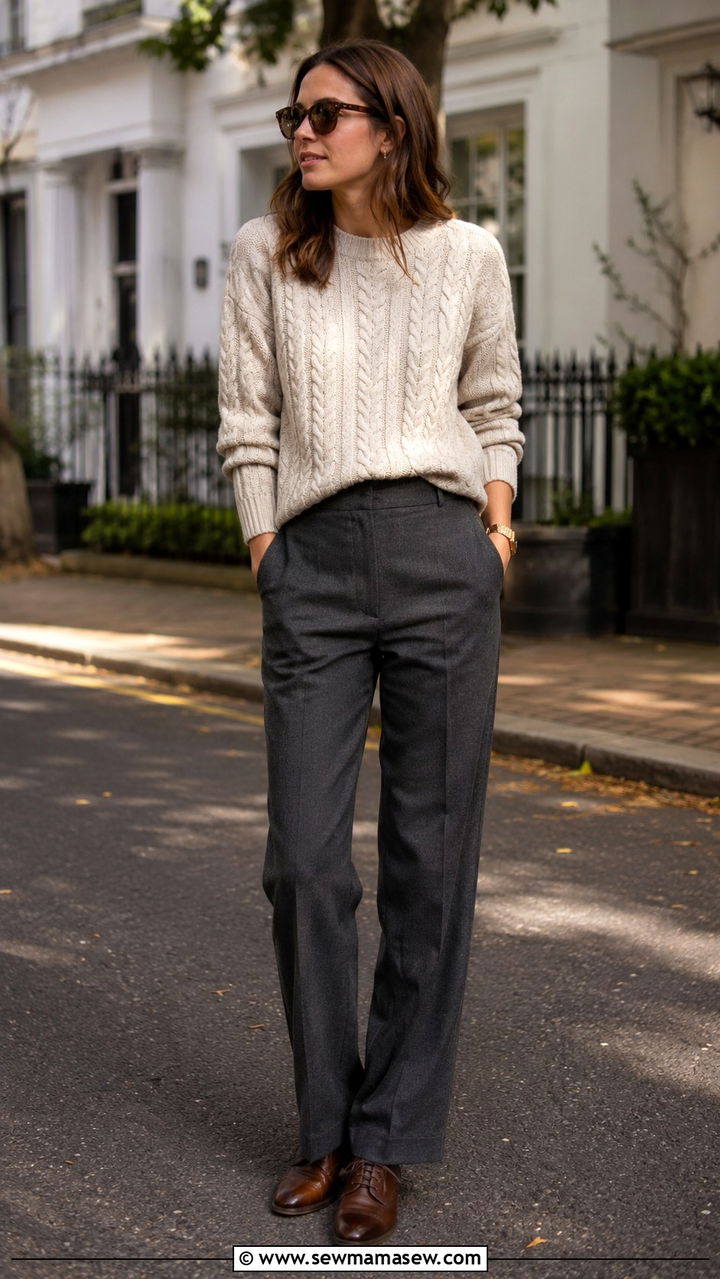 Silk Blouse With High Waisted Wide Leg Trousers And Tortoise Sunglasses - 25 Old money outfit ideas with tortoise sunglasses