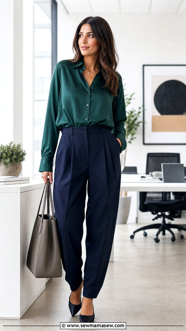 Silk Blouse With Tailored Balloon Trousers Outfit - 35 balloon pants outfits ideas