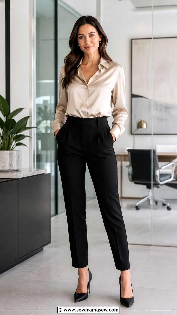 Silk Blouse With Tailored Trousers - 40 Casual office outfit ideas