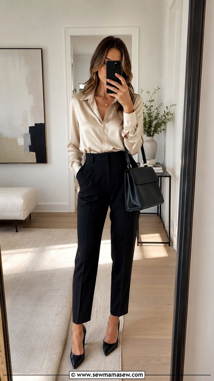Silk Blouse With Tailored Trousers Work Outfit For Women Over 40 - 25 Work outfit ideas for women over 40 2026