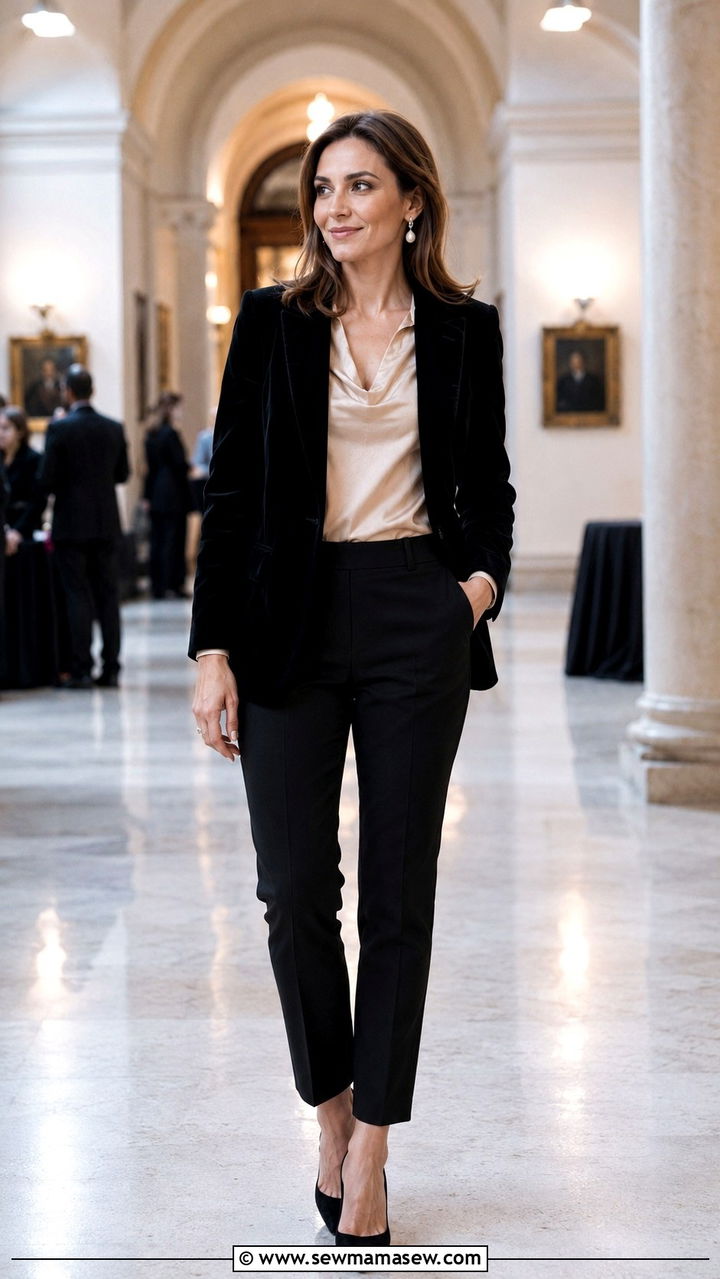 Silk Blouse With Velvet Blazer Outfit - 25 PhD student outfit ideas