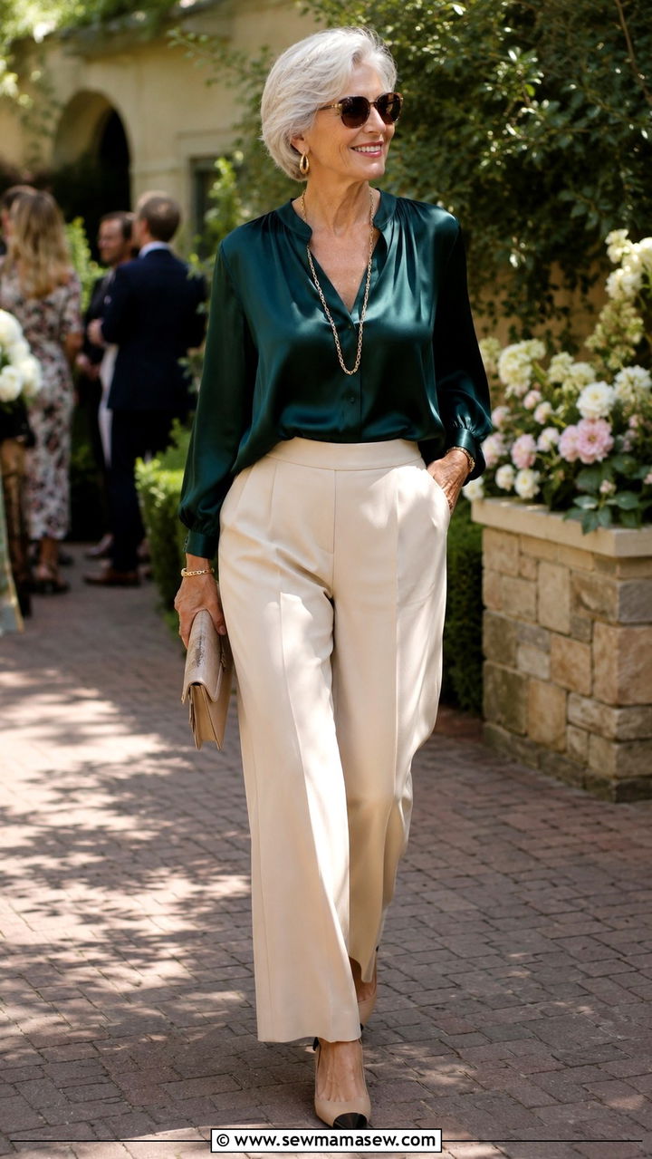 Silk Blouse With Wide Leg Pants - 30 Party outfits for women over 60