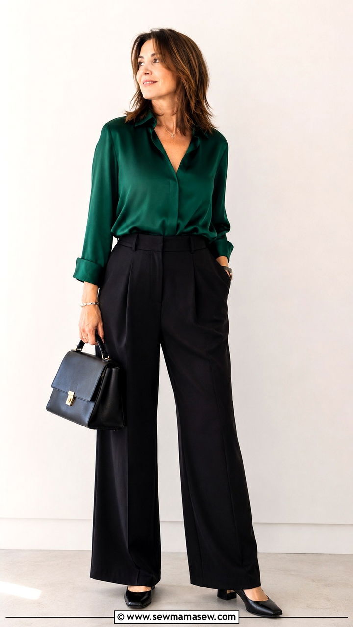 Silk Blouse With Wide Leg Trousers Outfit Over 40 - 30 Trendy outfit ideas for women over 40