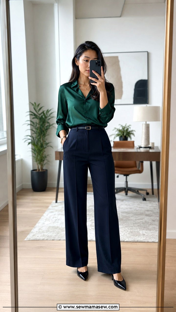 Silk Blouse and Tailored Wide Leg Trousers Flats Petite - 25 Petite outfit ideas with wide leg pants
