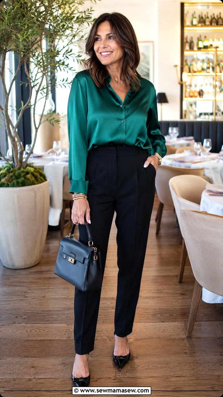 Silk Blouse and Trousers Birthday Outfit - 25 Birthday outfits for women over 40