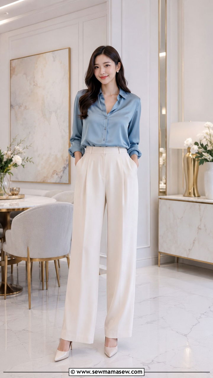 Silk Blouse and Wide Leg Trousers - 30 romantic outfits