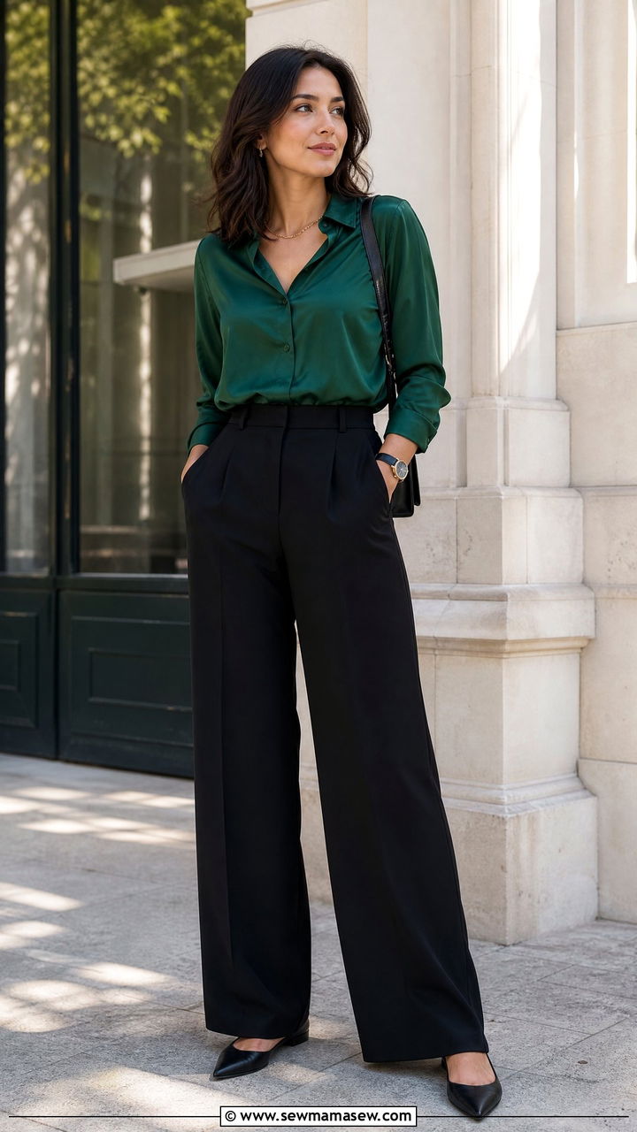 Silk Blouse and Wide Leg Trousers - 25 Grad student outfit ideas