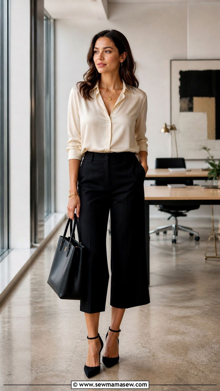 Silk Blouse with Cropped Wide Leg Trousers - 40 classy work outfits