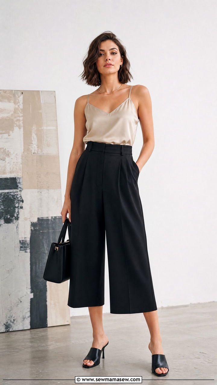 Silk Blouse with Culottes - 30 Summer outfits with silk blouse