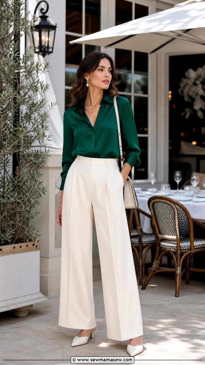 Silk Blouse with Wide Leg Trousers - 30 Feminine outfit ideas
