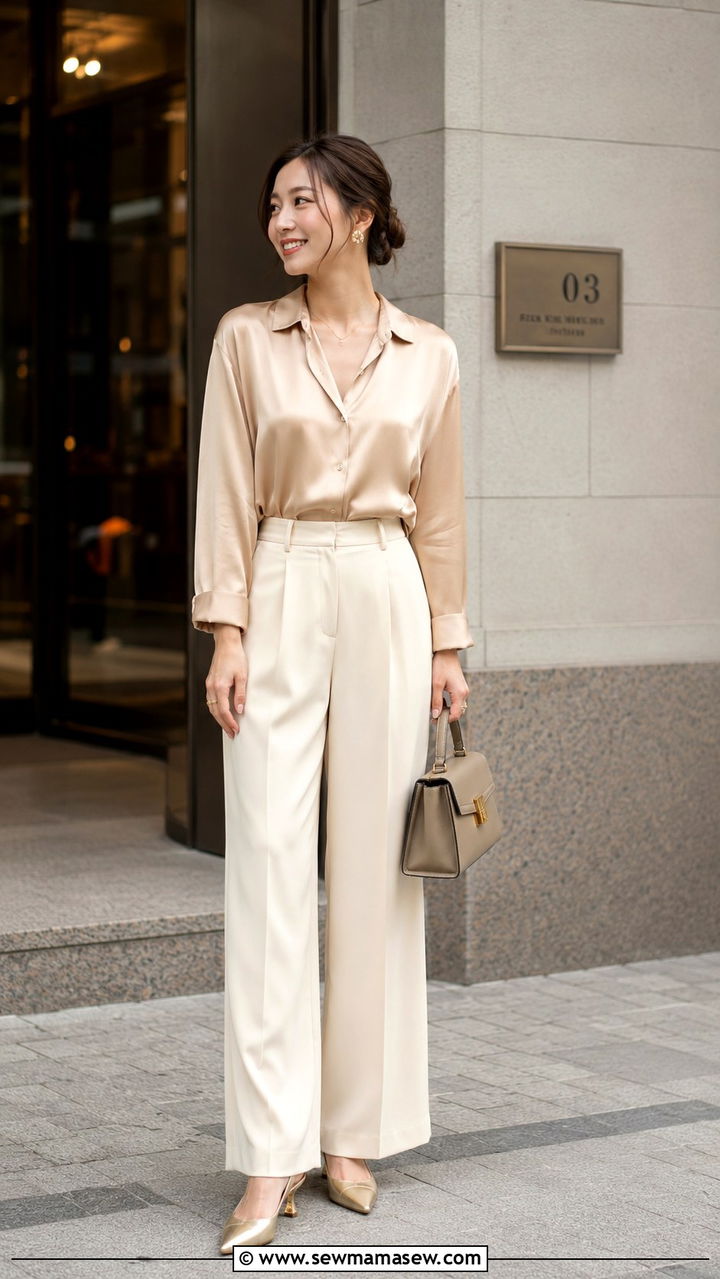 Silk Blouse with Wide Leg Trousers - 30 Lunar new year outfit ideas