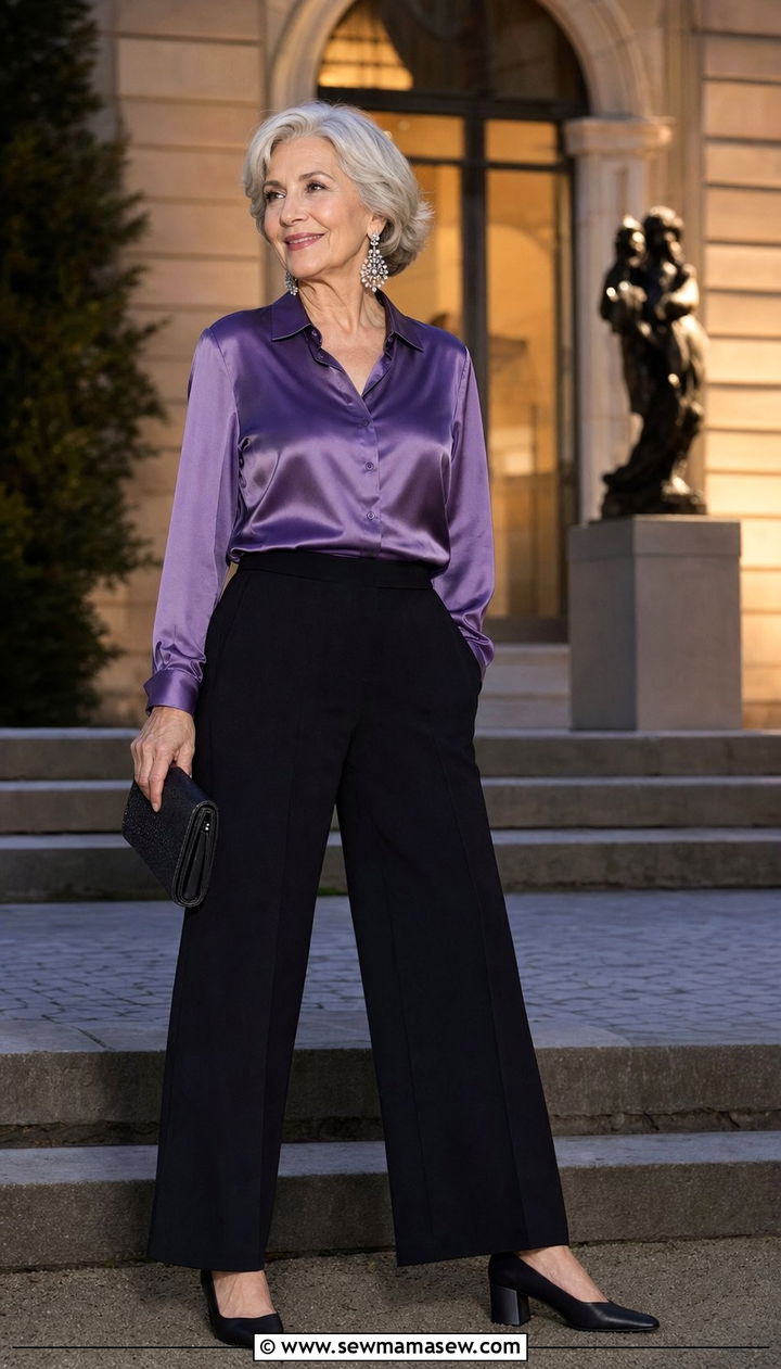 Silk Blouse with Wide Leg Trousers - 25 Cute outfits for women over 70