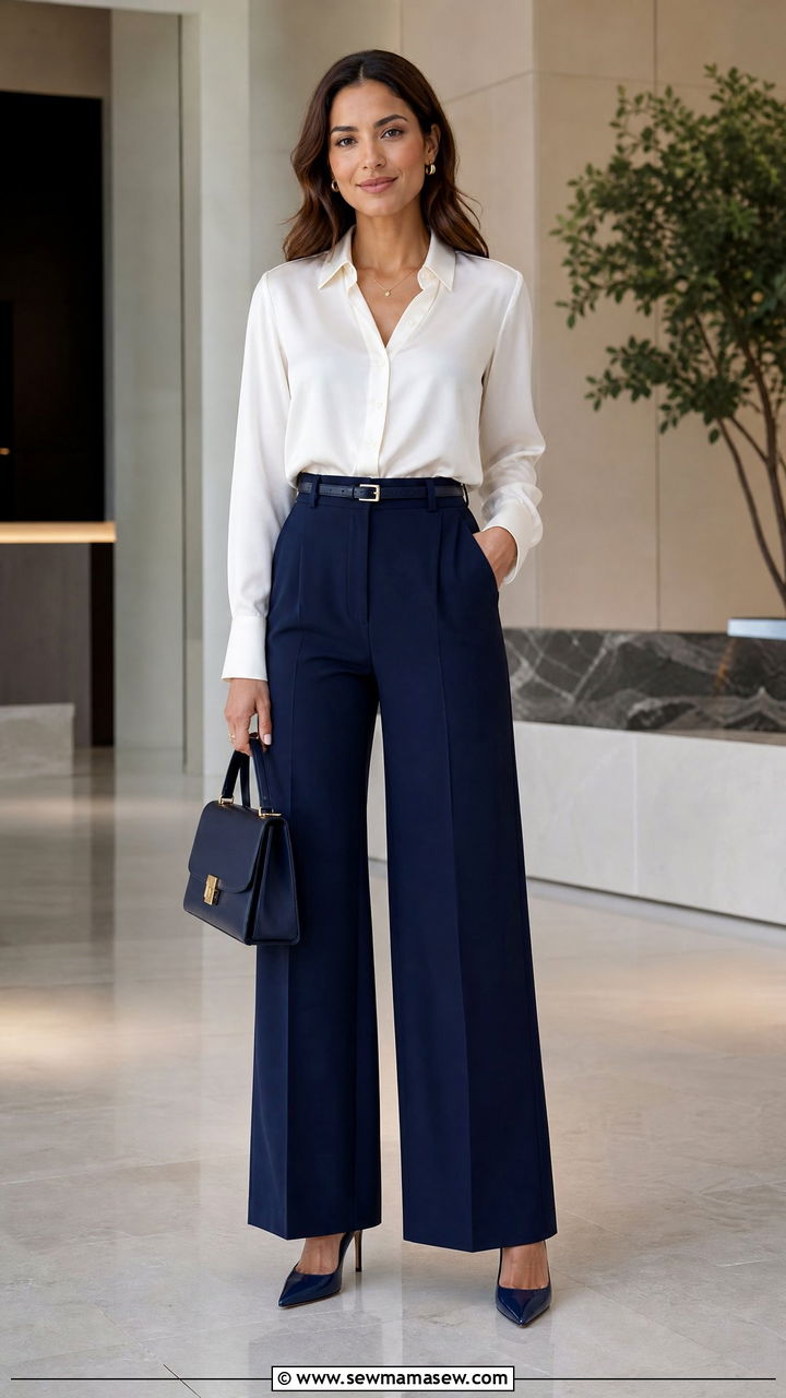 Silk Blouse with Wide Leg Trousers Interview Outfit - 30 cute job interview outfits