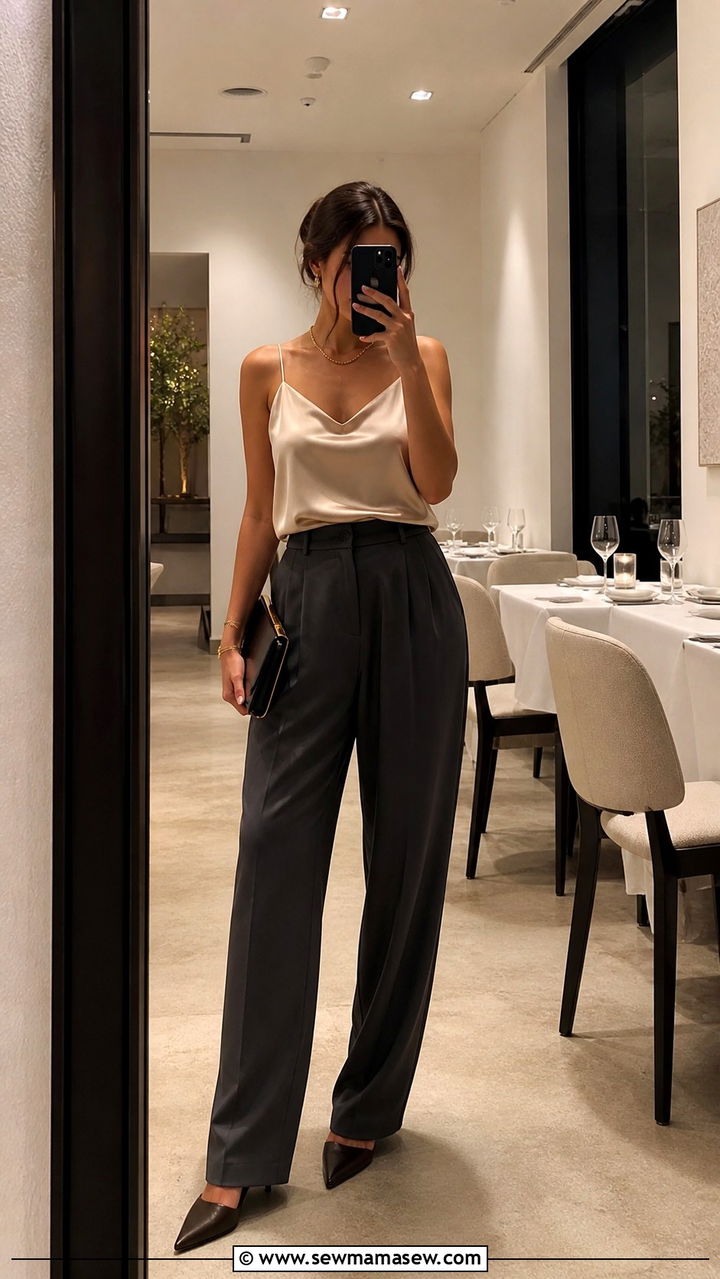 Silk Cami and Relaxed Trousers Outfit - 20 30 year old woman outfit ideas