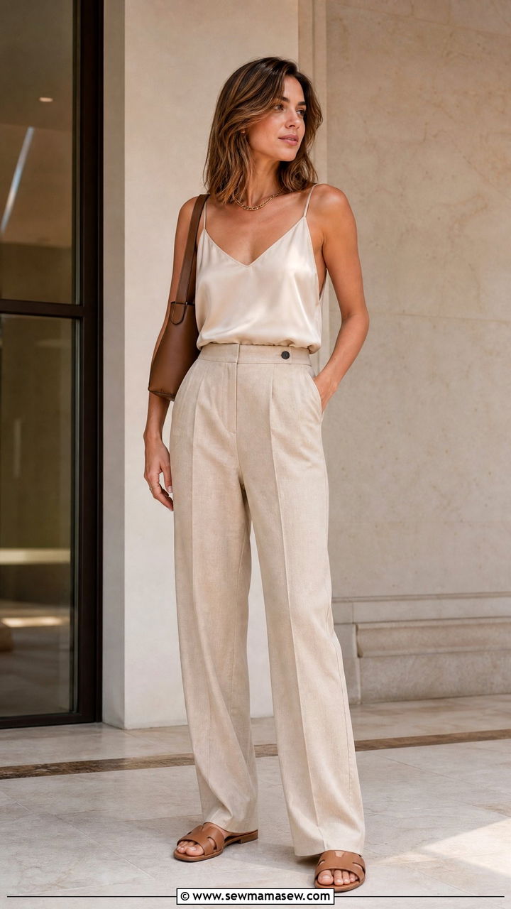 Silk Cami with Linen Trousers - 35 hot weather outfits 2026