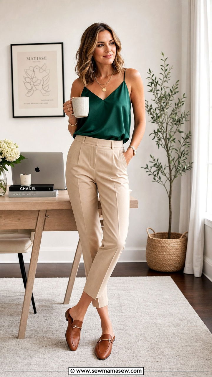 Silk Camisole And Tailored Cropped Trousers Summer WFH Outfit - 25 Summer outfit ideas for work from home