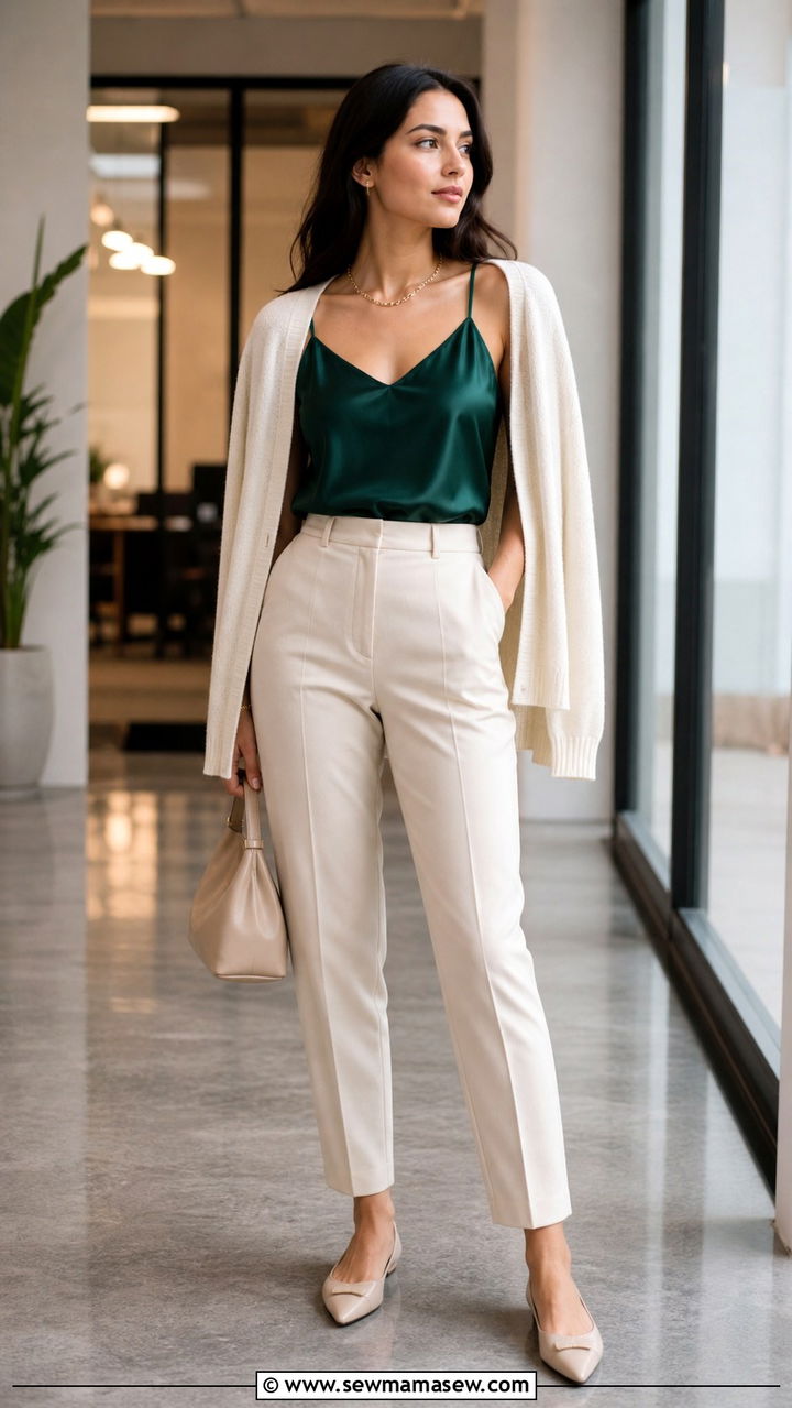 Silk Camisole Outfit With High Waisted Trousers - 20 35 year old woman outfit ideas