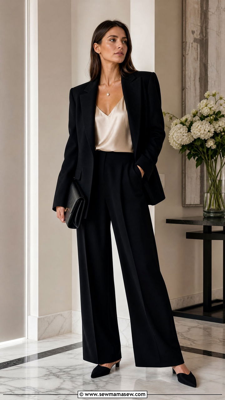 Silk Camisole Under An Oversized Blazer With Fluid Trousers - 25 Quiet luxury outfit ideas The Row style