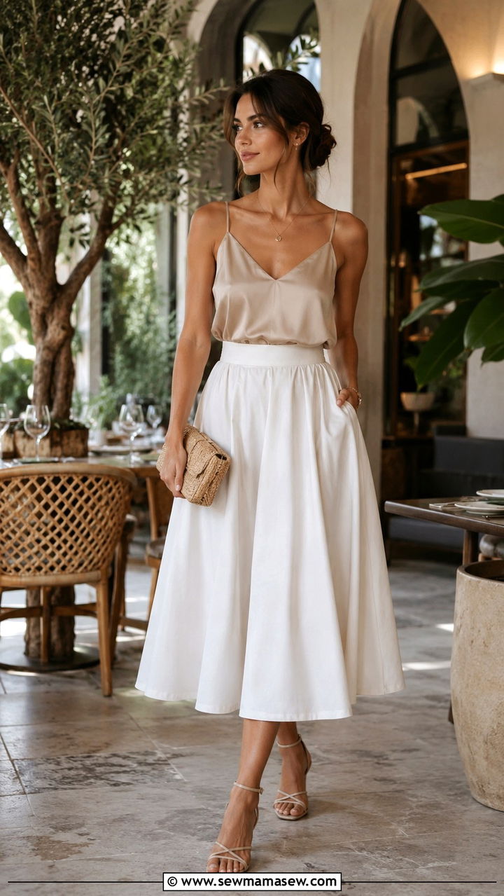 Silk Camisole With Midi Skirt - 30 Midi skirt outfit ideas for summer