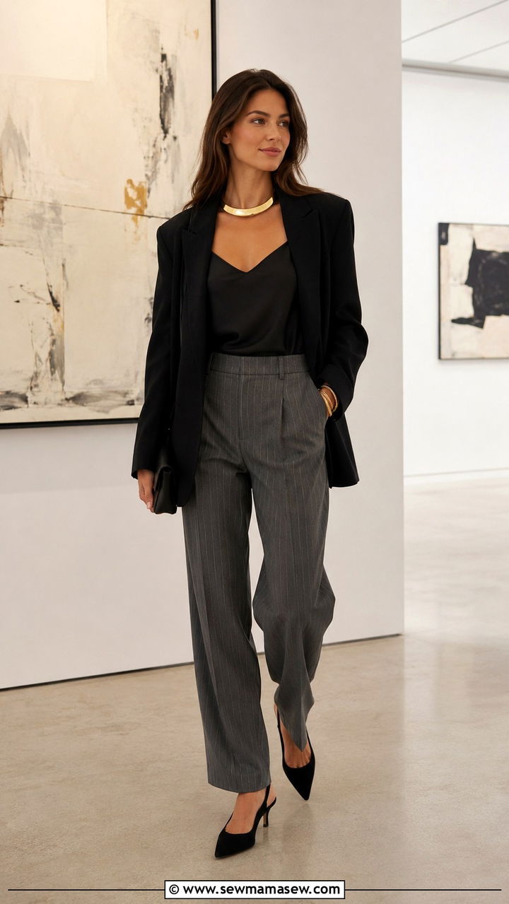 Silk Camisole and Blazer Gold Jewelry - 30 Gold jewelry outfit ideas