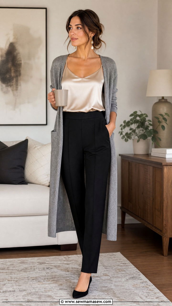 Silk Camisole and Cardigan Home Office Outfit - 25 Home office outfit ideas