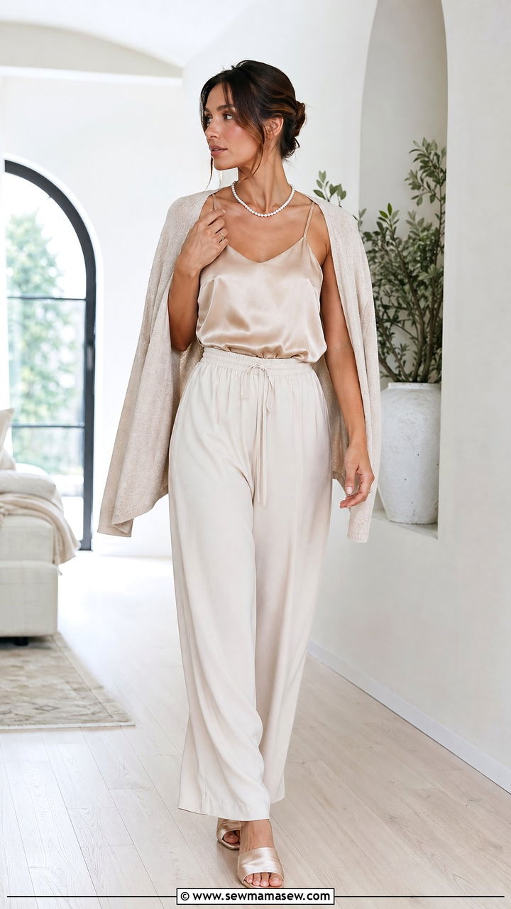 Silk Camisole and Palazzo Lounge Pants - 35 Elegant loungewear outfit ideas