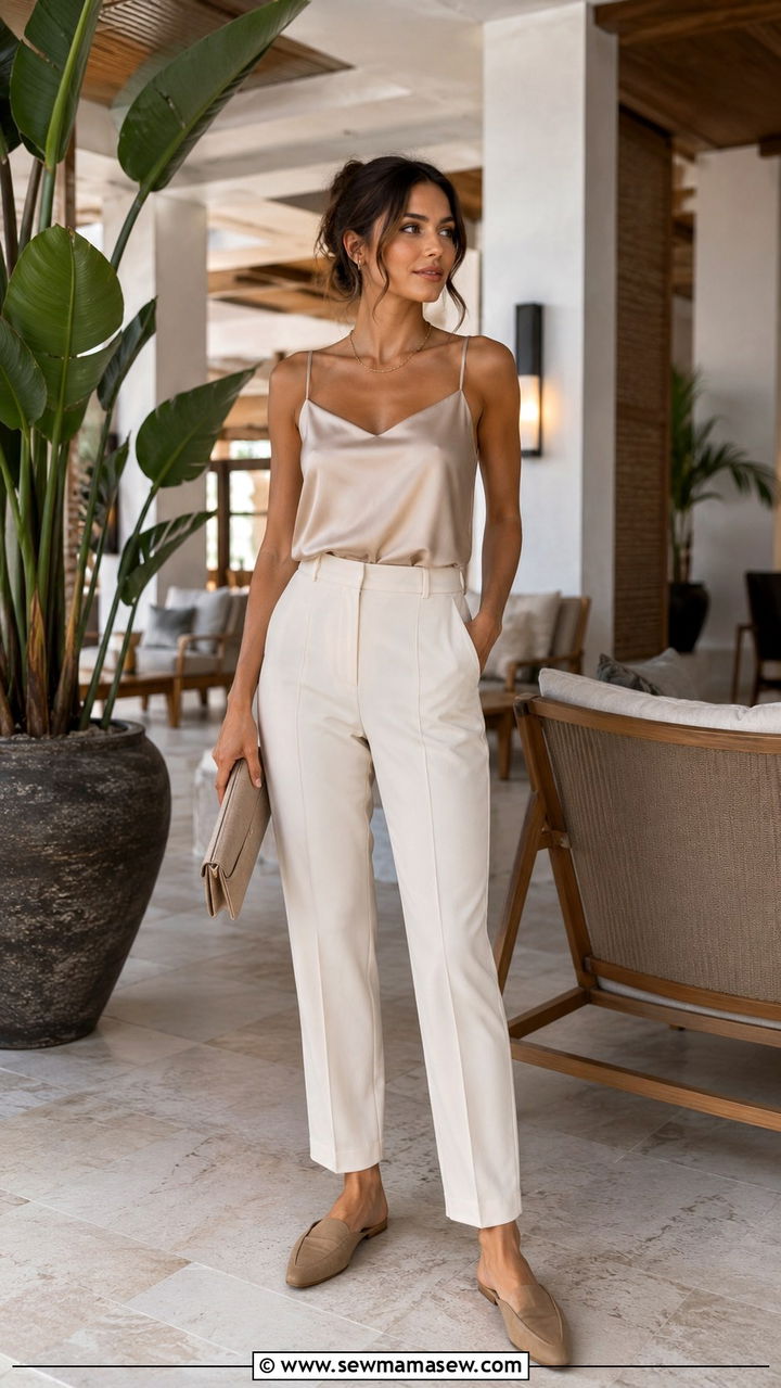 Silk Camisole and Tailored Trousers - 30 casual resort outfits