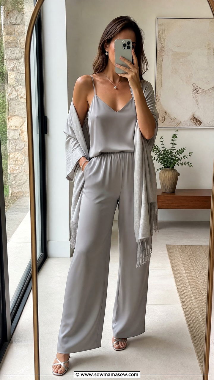 Silk Camisole and Wide Leg Trouser Set - 30 Luxury loungewear outfit ideas