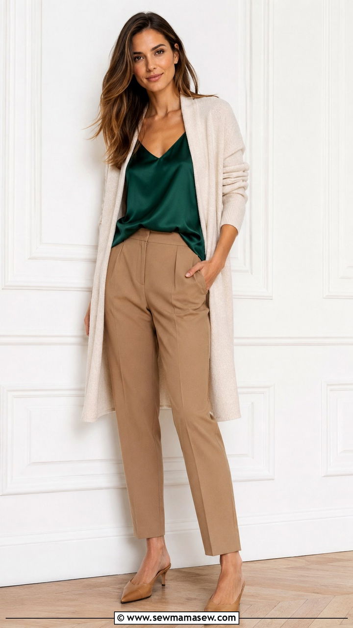 Silk Camisole with Longline Cardigan and Trousers Outfit - 25 Professional outfits for women 2026