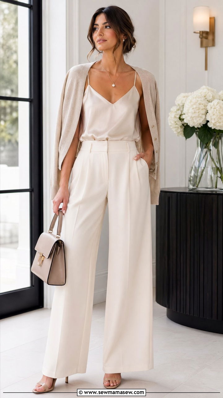 Silk Camisole with Wide Leg Pants Outfit - 35 Elegant spring outfits
