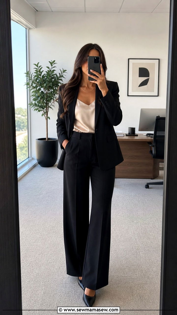 Silk Camisole with a Blazer and Wide Leg Trousers - 40 classy business casual outfits