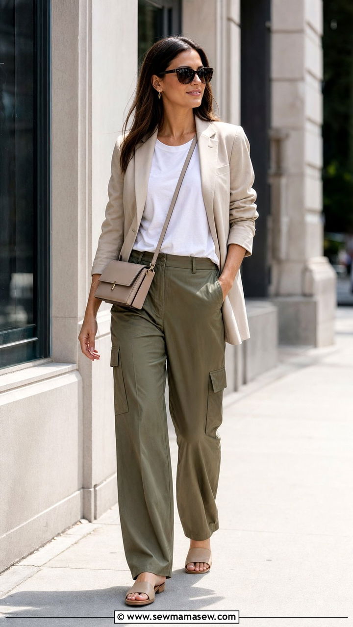 Silk Cargo Pants With A Tailored Blazer - 25 Spring silk outfits