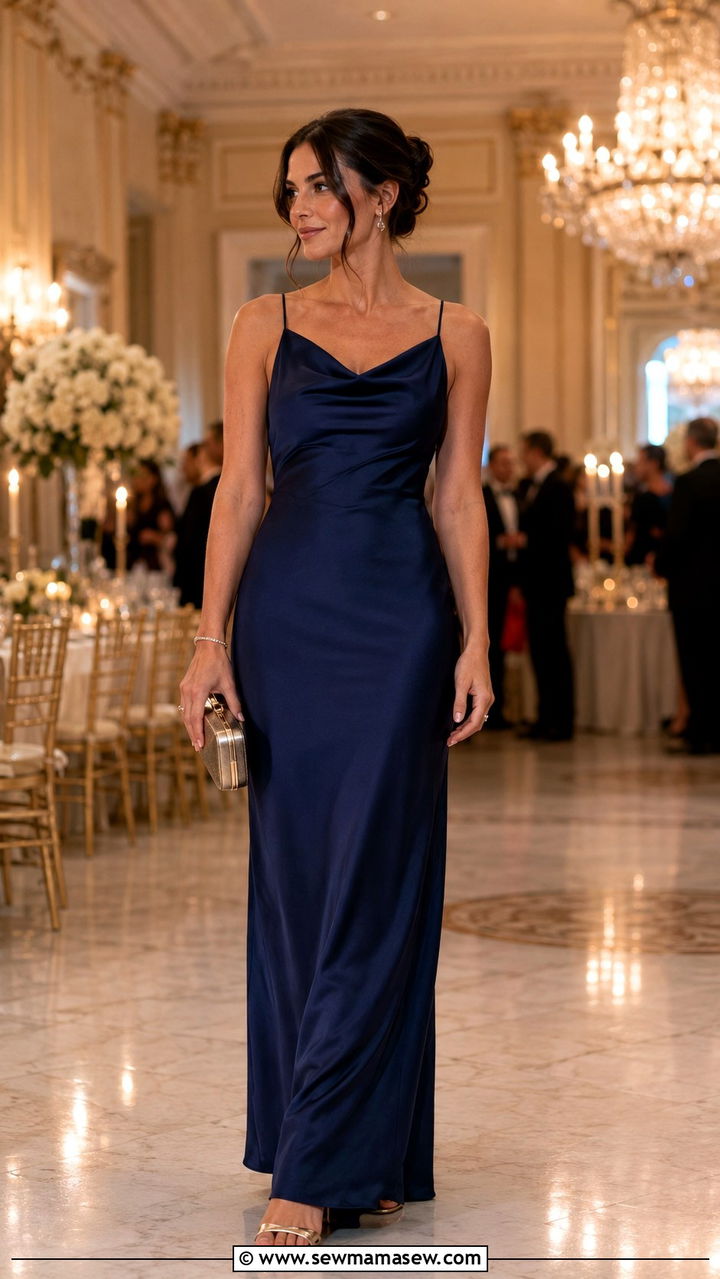 Silk Column Gown With Strappy Heels - 30 Old money wedding guest outfits