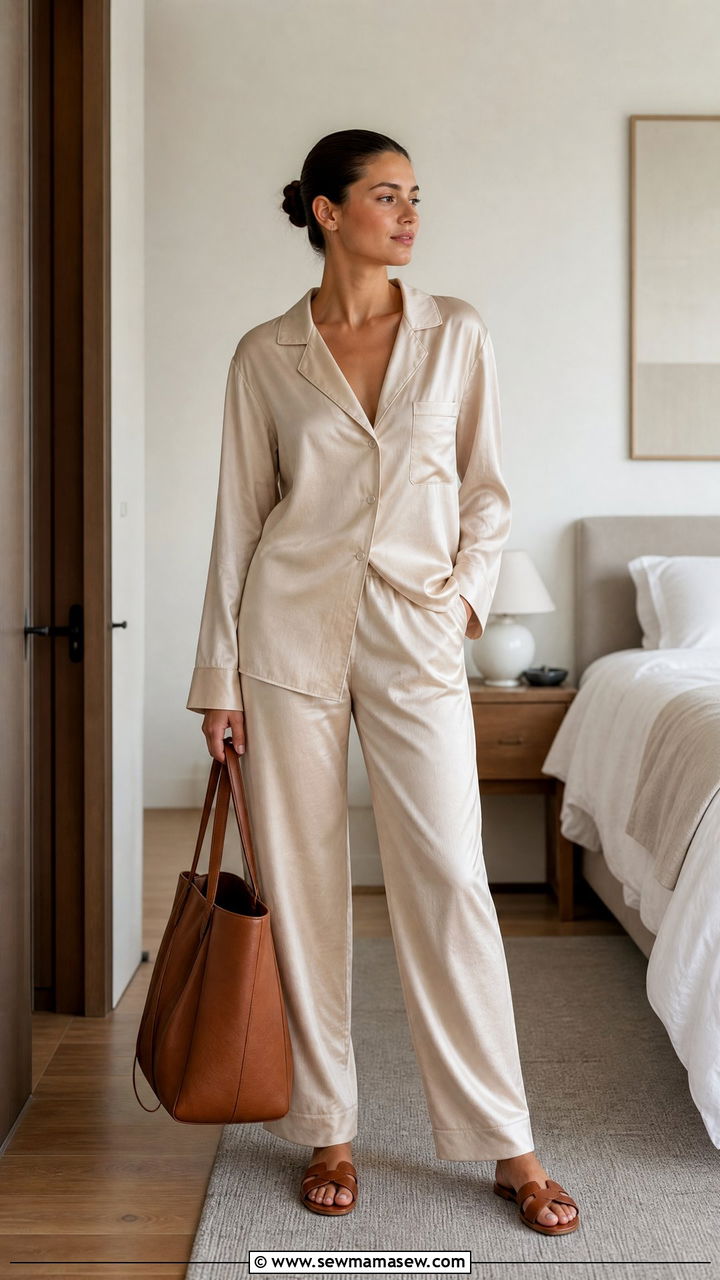 Silk Cotton Blend Pajama Lounge Set - 30 Clean girl loungewear outfit ideas