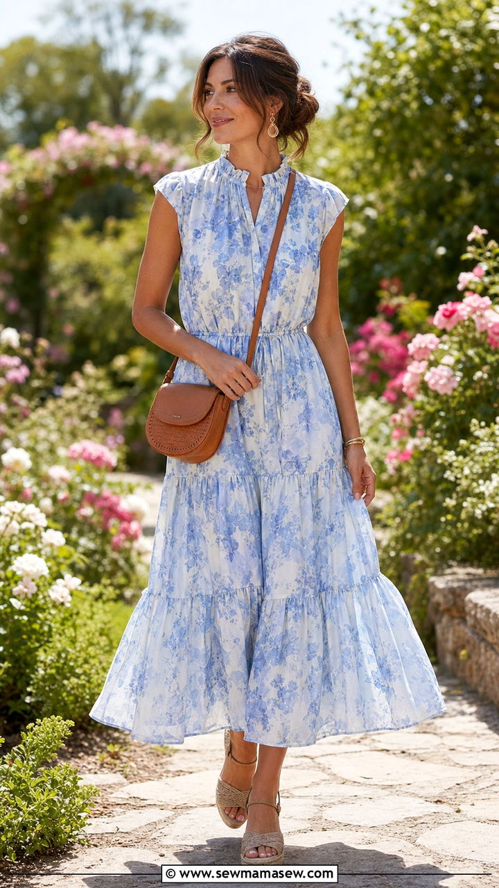 Silk Gathered Dress With Wedge Sandals - 25 Spring silk outfits