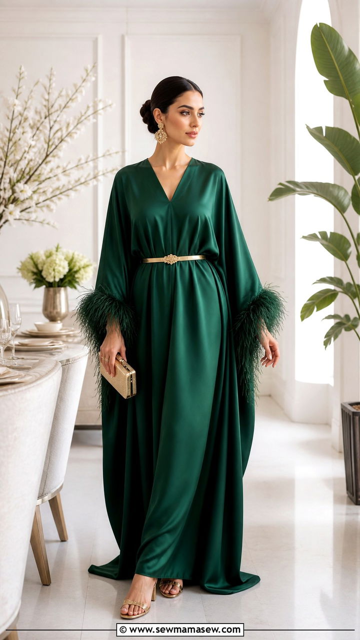 Silk Kaftan With Waist Belt And Statement Earrings - 20 April Eid outfit ideas
