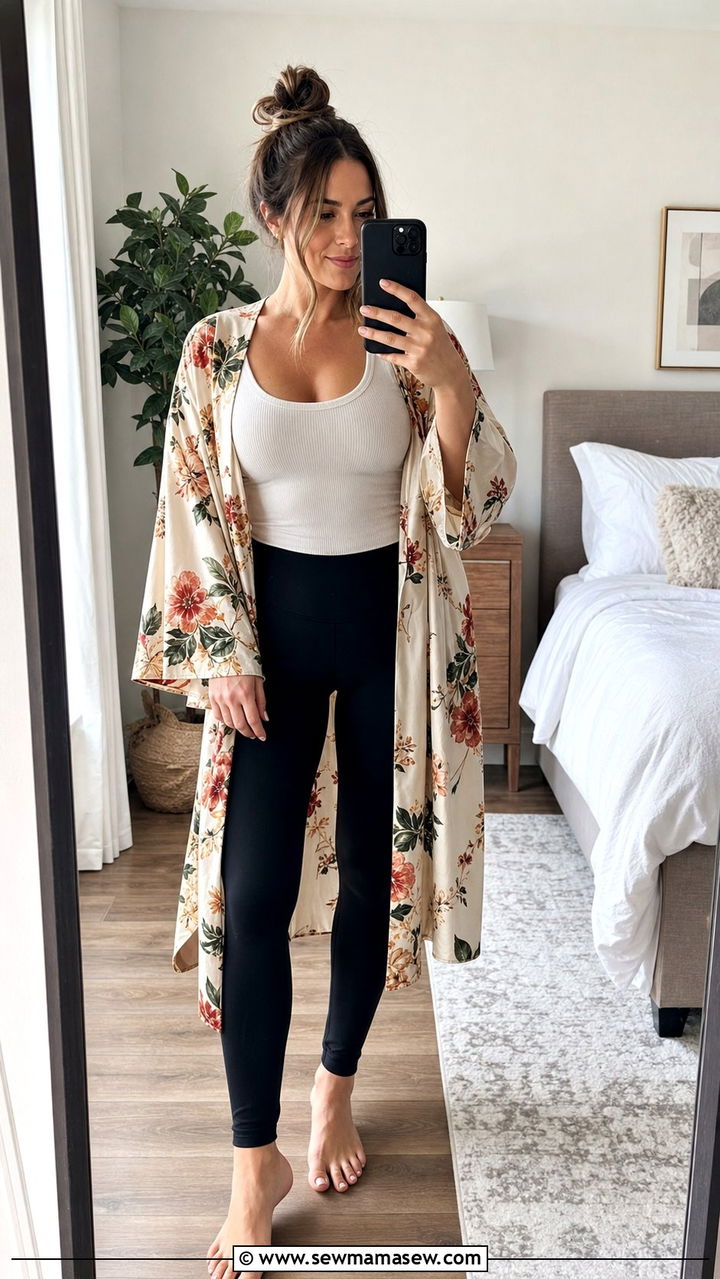 Silk Kimono Over Tank Top - 25 Silk loungewear outfit ideas