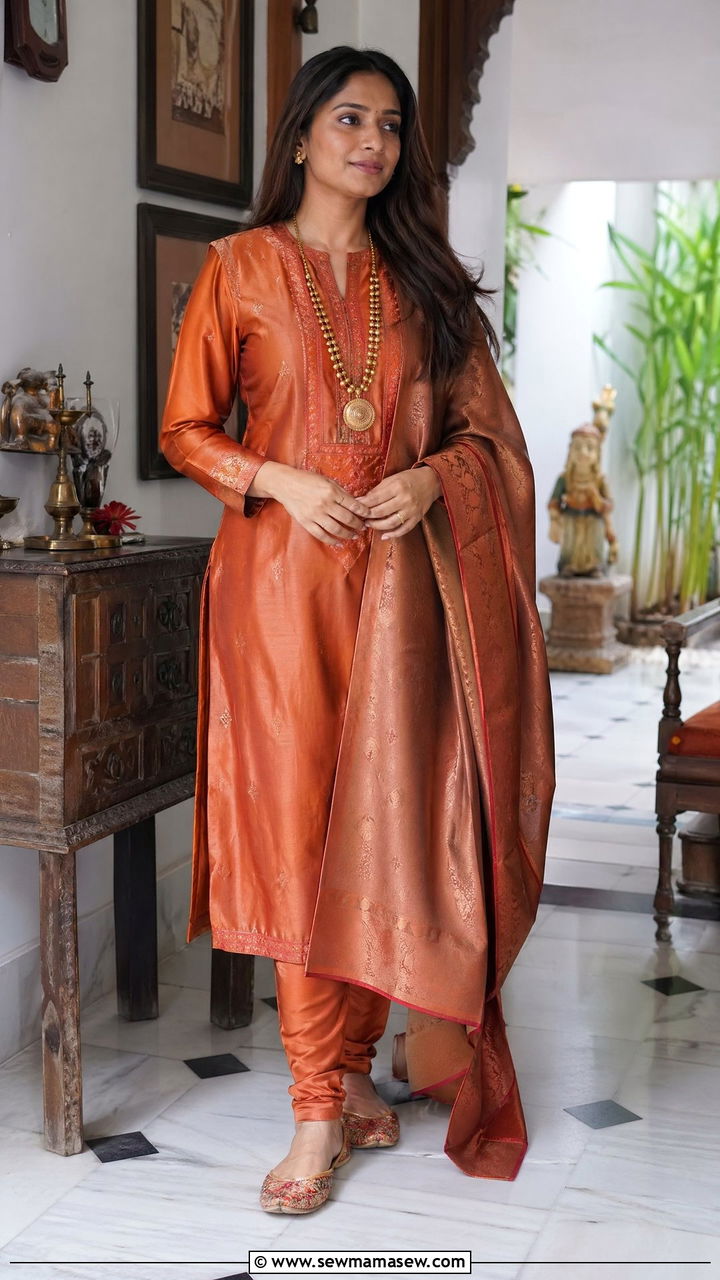Silk Kurta With Churidar - 35 Diwali outfit ideas