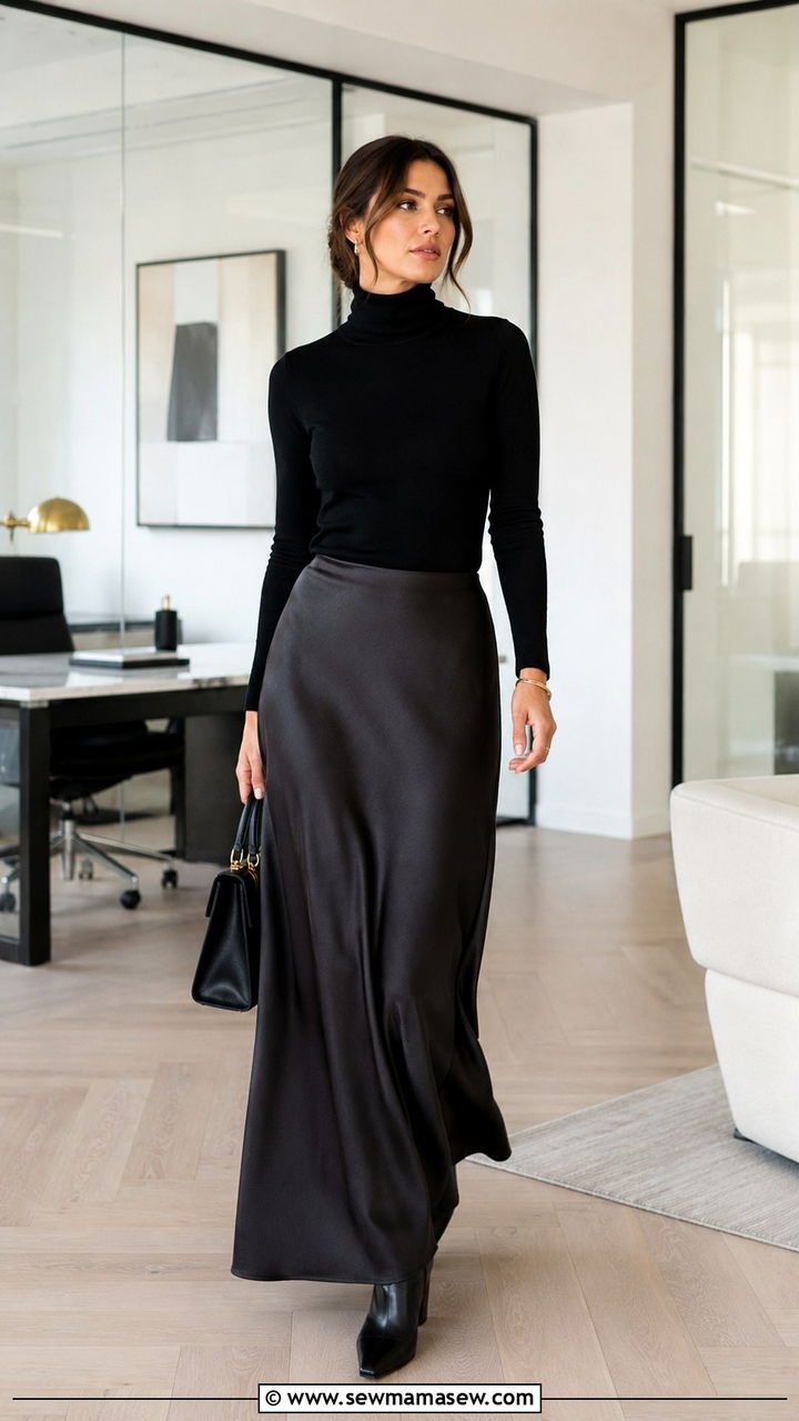Silk Maxi Skirt With Turtleneck - 30 Maxi skirt outfit ideas for work