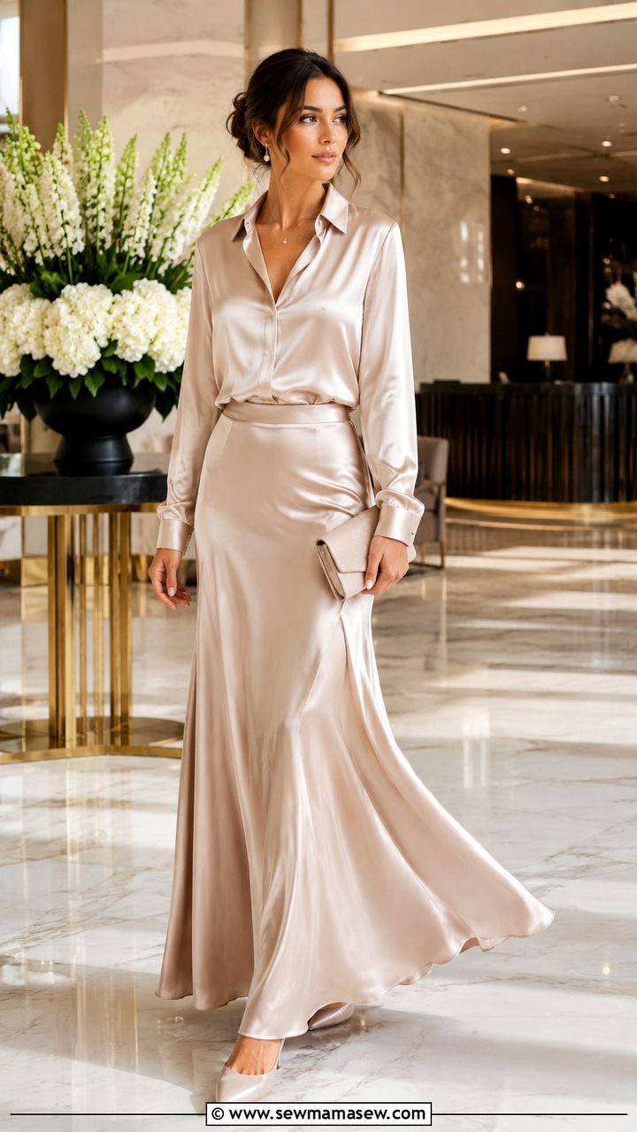 Silk Maxi Skirt with Silk Blouse - 30 classy maxi skirt outfits