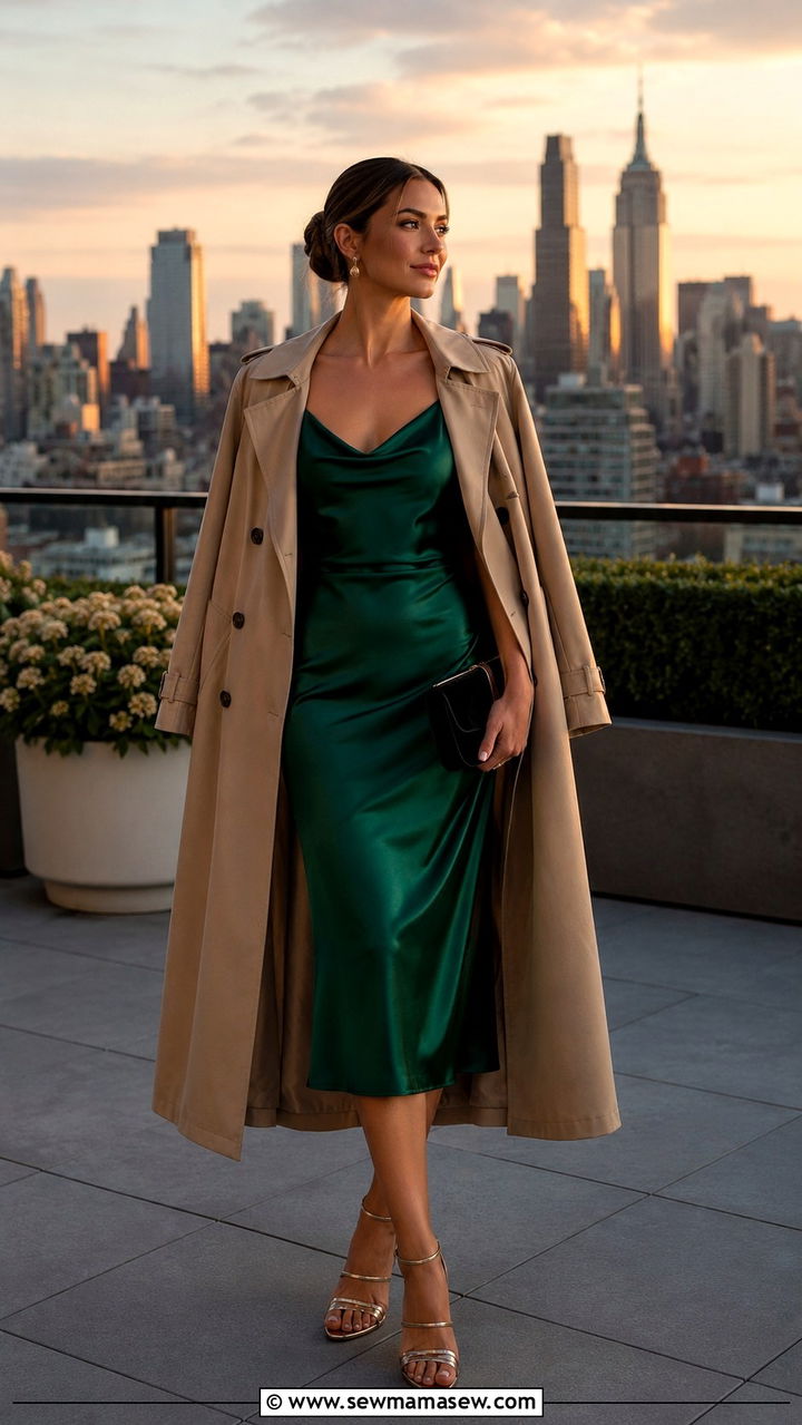 Silk Midi Dress With Trench Coat For Evening - 25 Midi dress with trench coat outfit ideas