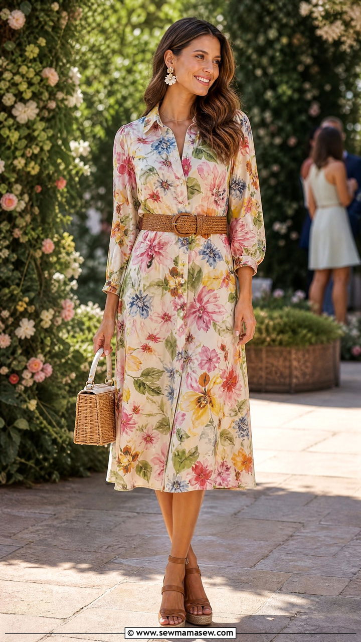 Silk Midi Shirtdress with Woven Belt - 35 Garden wedding guest outfits