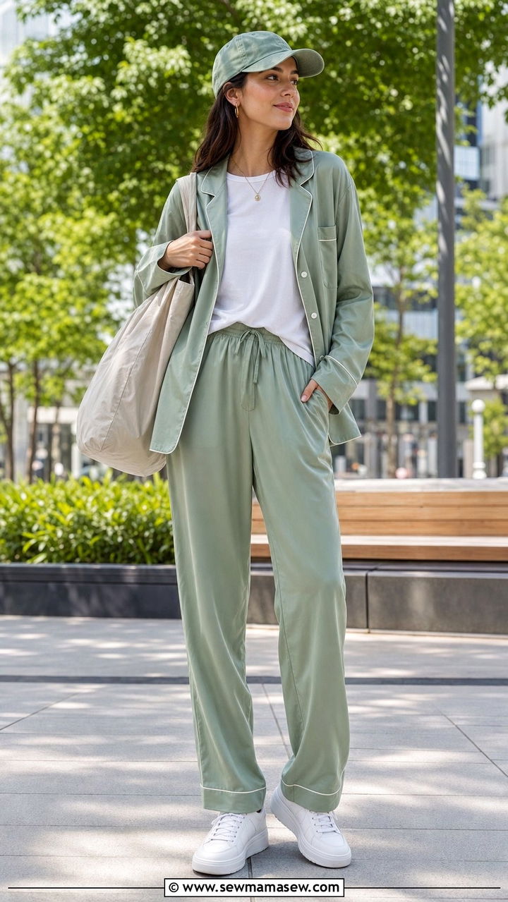 Silk Pajama Set With Sneakers Look - 25 Silk pajama set outfit ideas