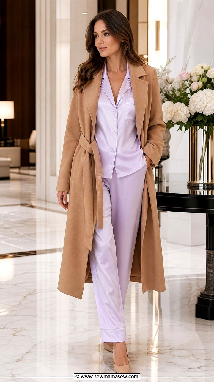 Silk Pajama Set With Statement Coat - 20 Pajama set outfit ideas 2026