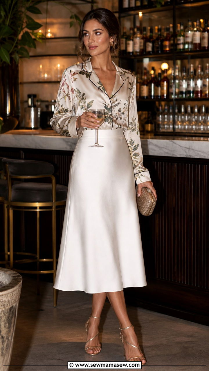 Silk Pajama Shirt with a White Skirt - 40 Milan outfit ideas
