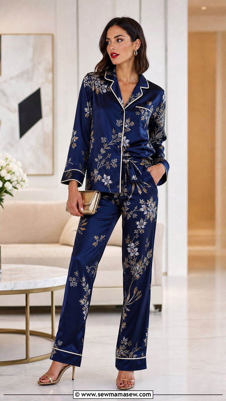 Silk Pajama Style Set With Heels - 25 Spring silk outfits